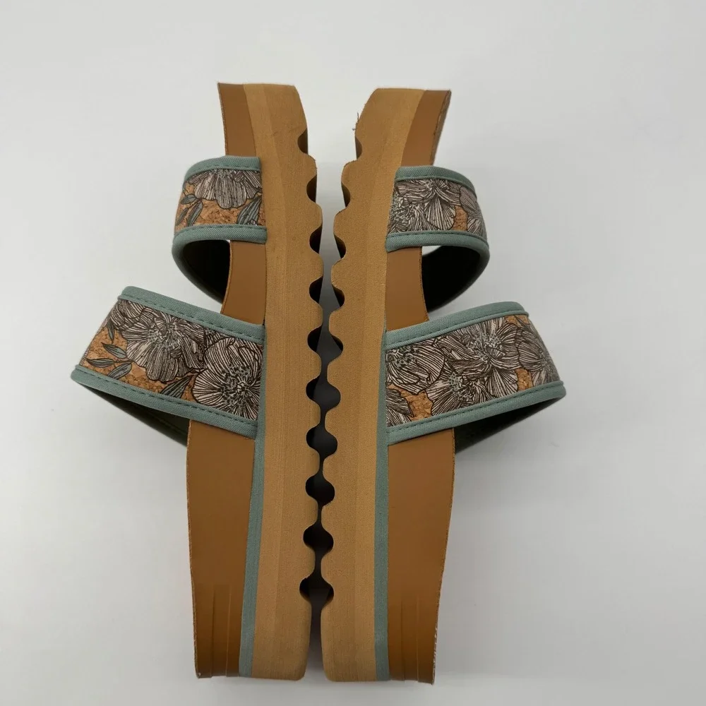 Reef Cushion Vista Hi Sandals 8 Floral Cork Platform Slides Sage Granola Earthy